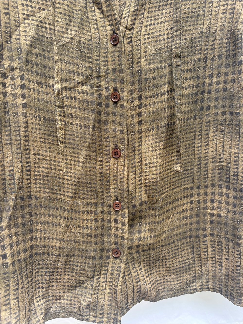 Jones New York Olive Brown Houndstooth Button-Up Blouse - Picture 4 of 11
